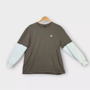 Pythia Crew Neck Sweatshirt Double Layer Long Sleeve Mens Large Brown And White